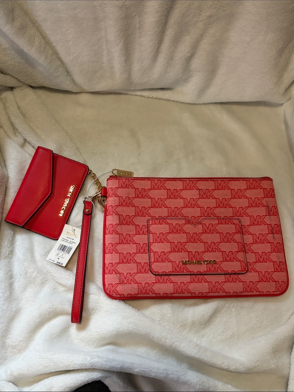 MICHAEL Michael Kors Red Signature MK Wristlet and Card Case Set (callout) NWT
